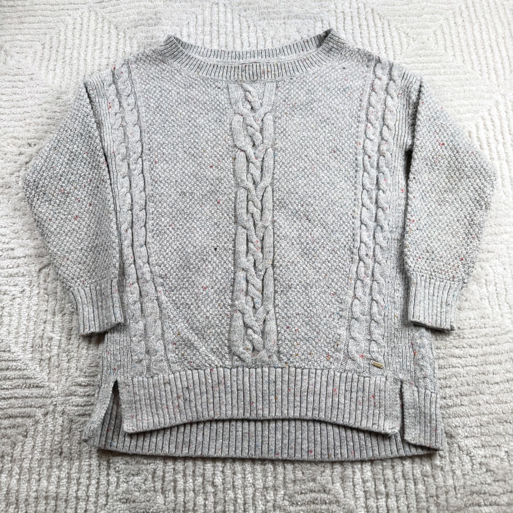 Tommy Hilfiger Cable Knit Sweater Womens S Gray Confetti Grandma Preppy Classic